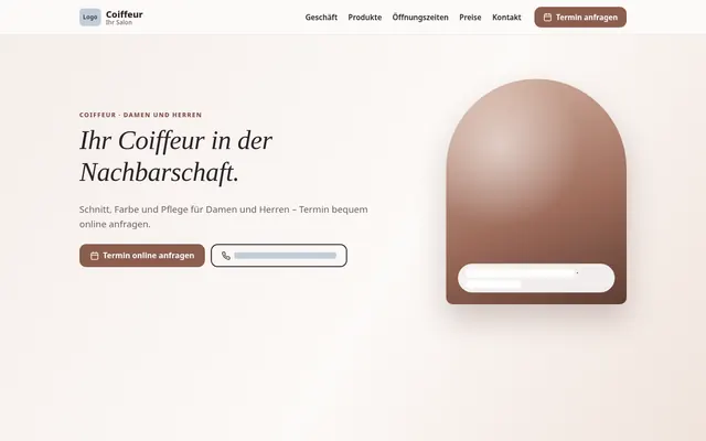 Beispielentwurf Startseite für einen Coiffeur, Computeransicht