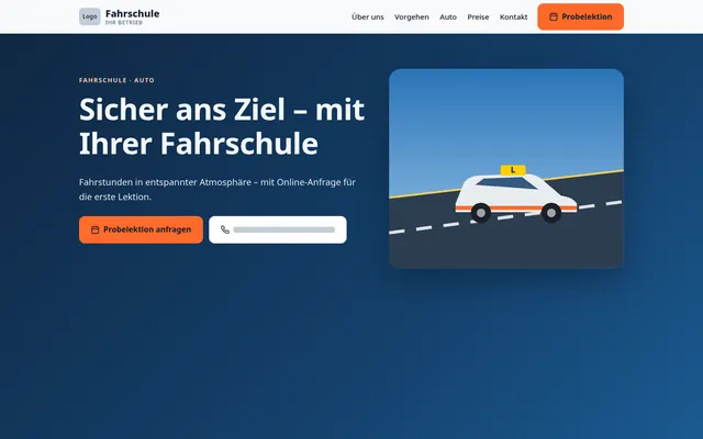 Beispielentwurf Startseite für eine Fahrschule, Computeransicht