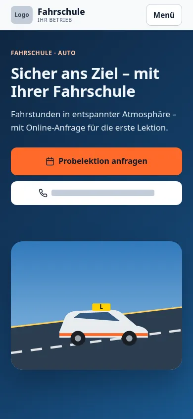 Beispielentwurf Startseite für eine Fahrschule, Handyansicht