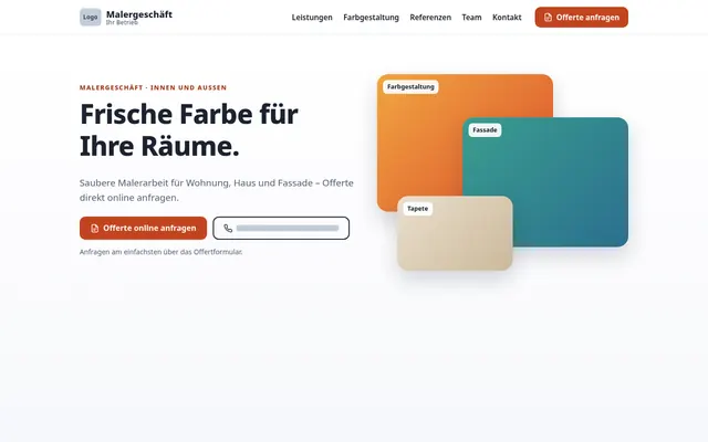 Beispielentwurf Startseite für ein Malergeschäft, Computeransicht