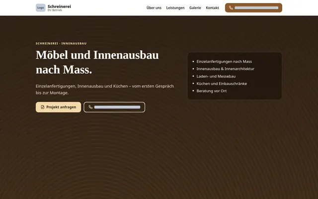 Beispielentwurf Startseite für eine Schreinerei, Computeransicht
