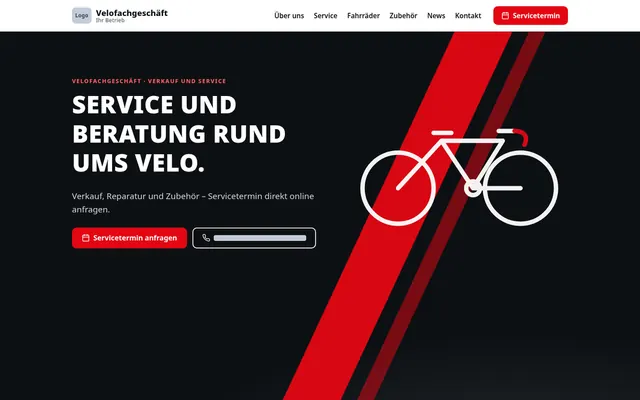 Beispielentwurf Startseite für ein Velofachgeschäft, Computeransicht